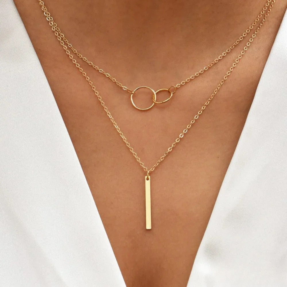 Retro Guld Dubbel Cirkel Hänge Halsband