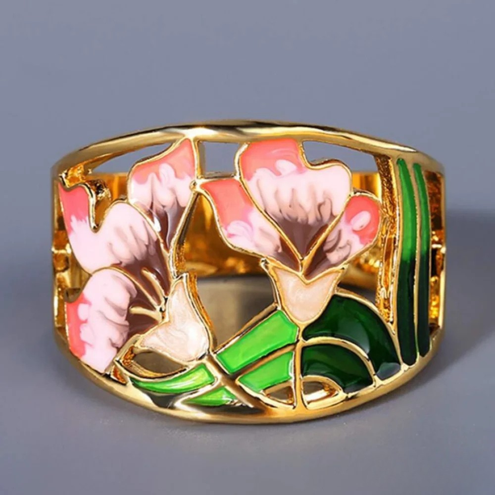Retro Guld Emalj Blomring