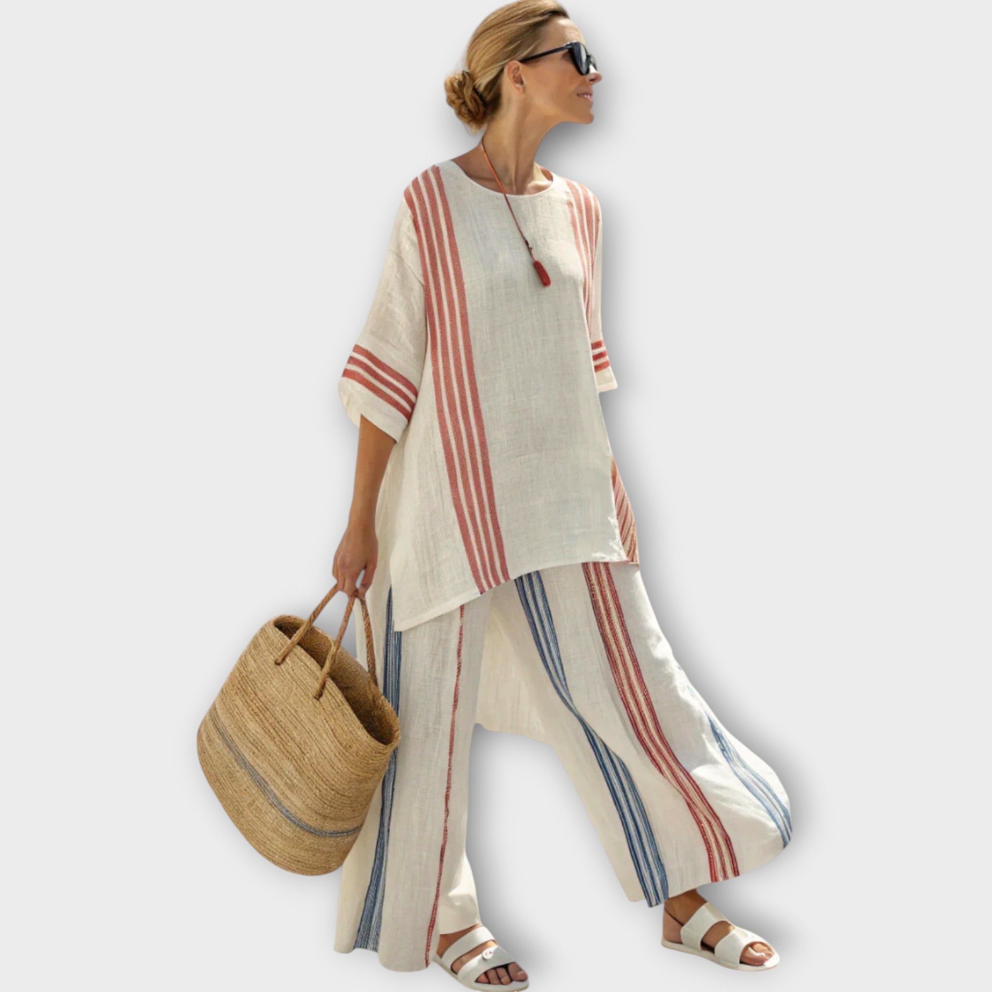 Anila - Elegant Tvådelad Set med Randig Design