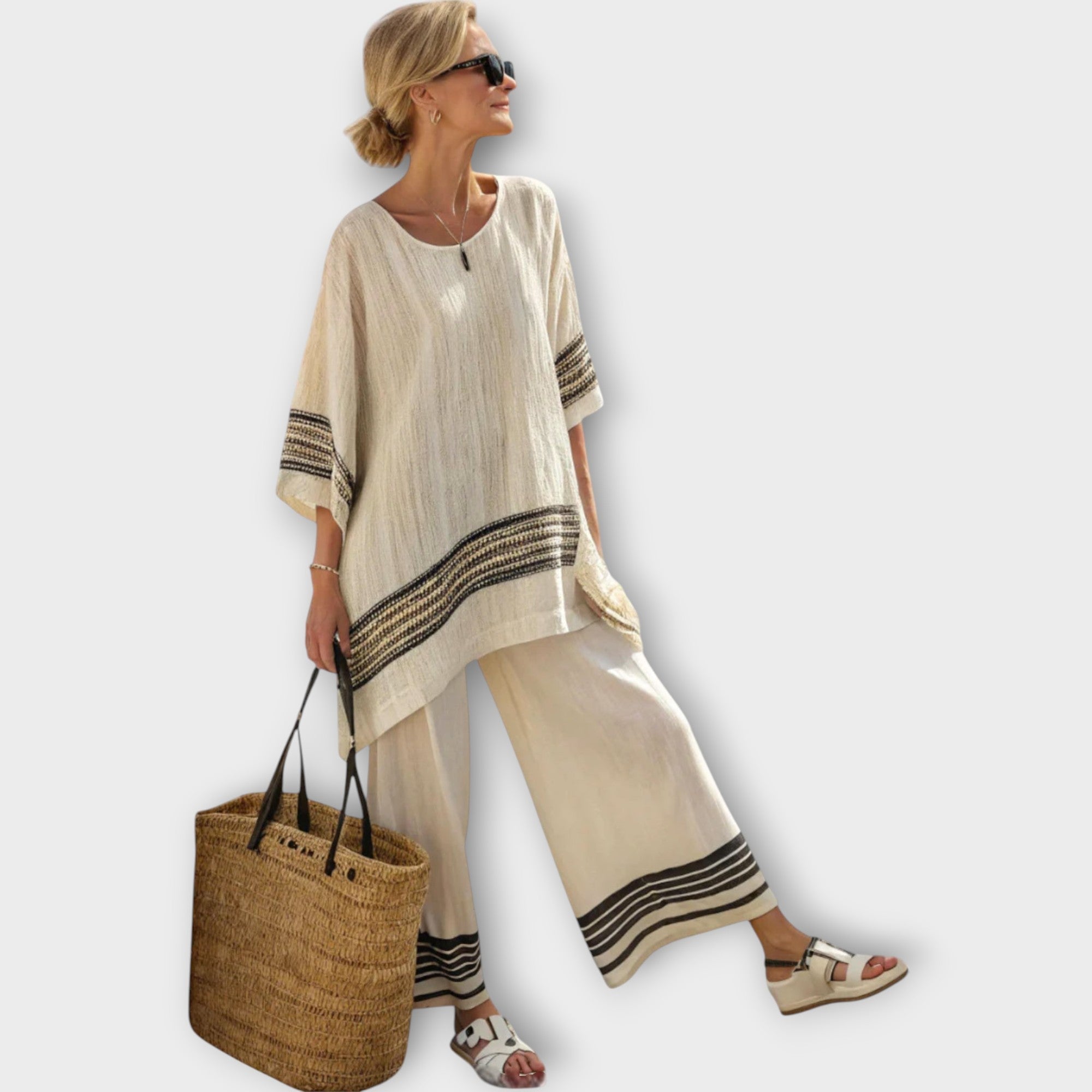 Anila - Elegant Tvådelad Set med Randig Design