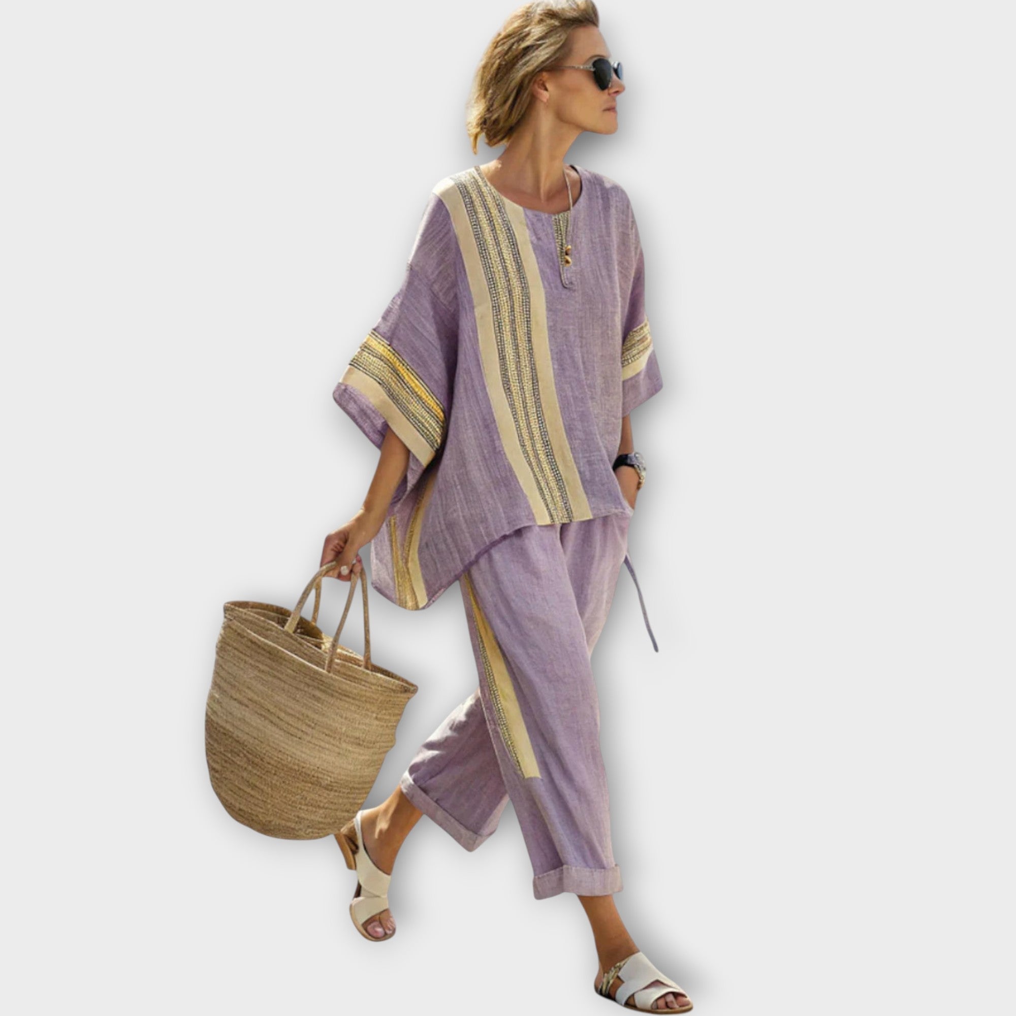 Anila - Elegant Tvådelad Set med Randig Design