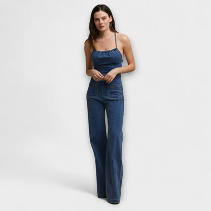 Julie - Utsvängd Denim Jumpsuit med Knytning