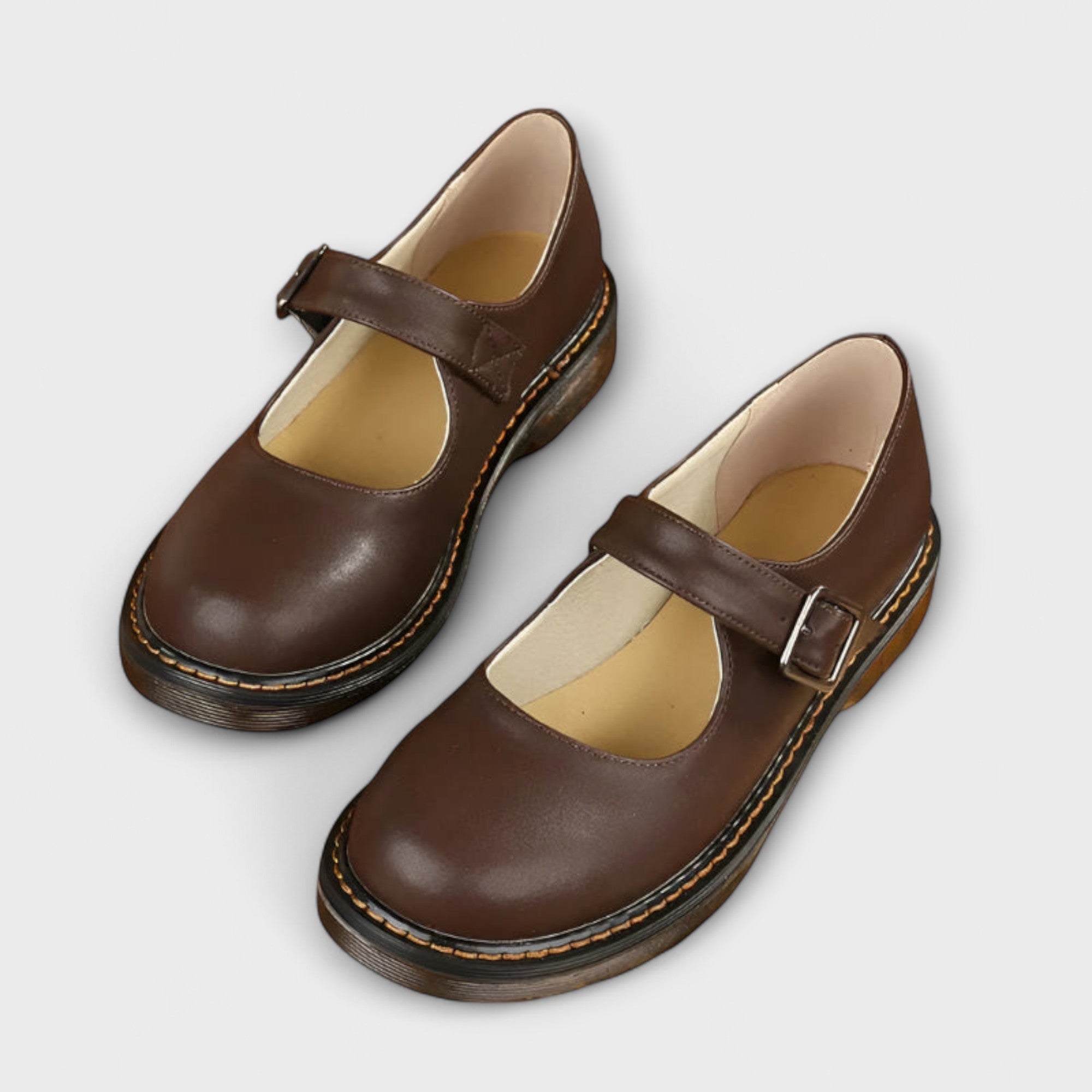 Kvinnors Vintage Mary Jane Skor – Klassiska Läder Skor med Rem & Komfort Sula