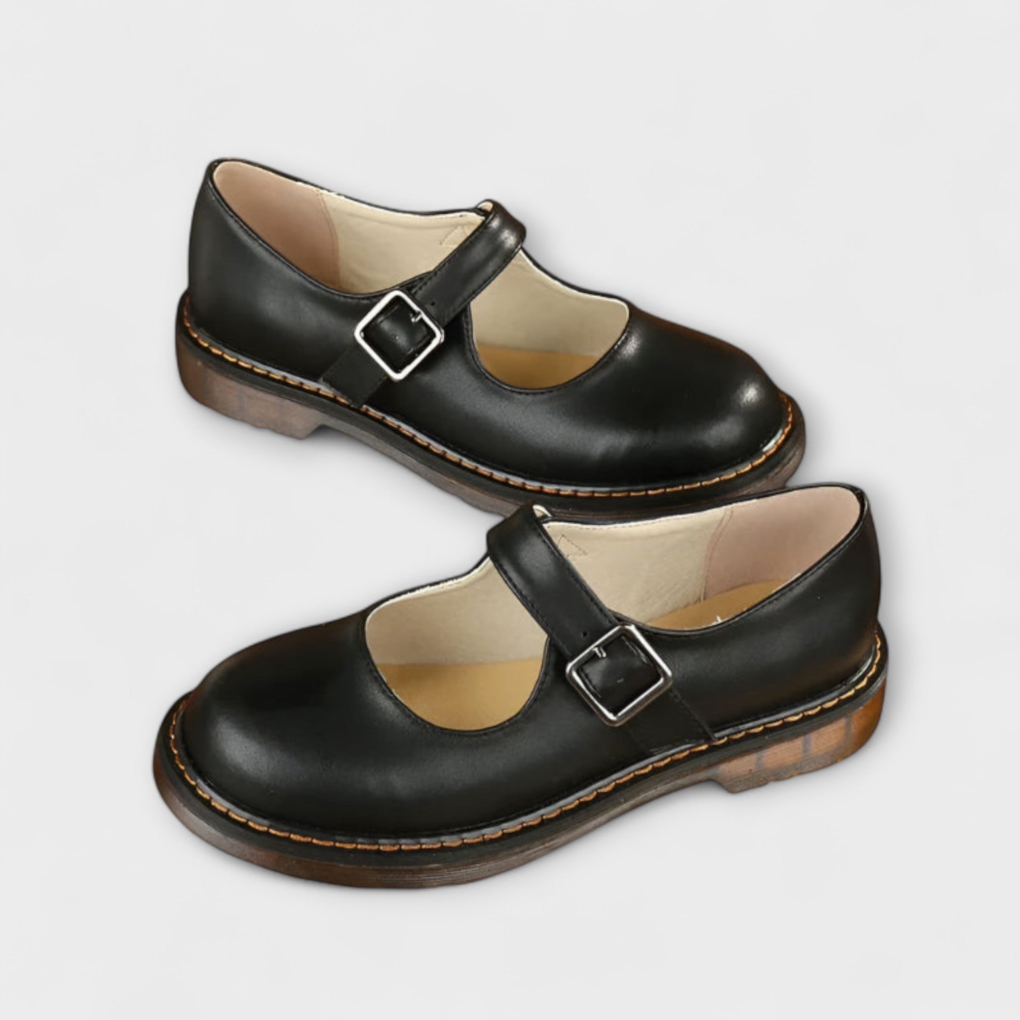 Kvinnors Vintage Mary Jane Skor – Klassiska Läder Skor med Rem & Komfort Sula