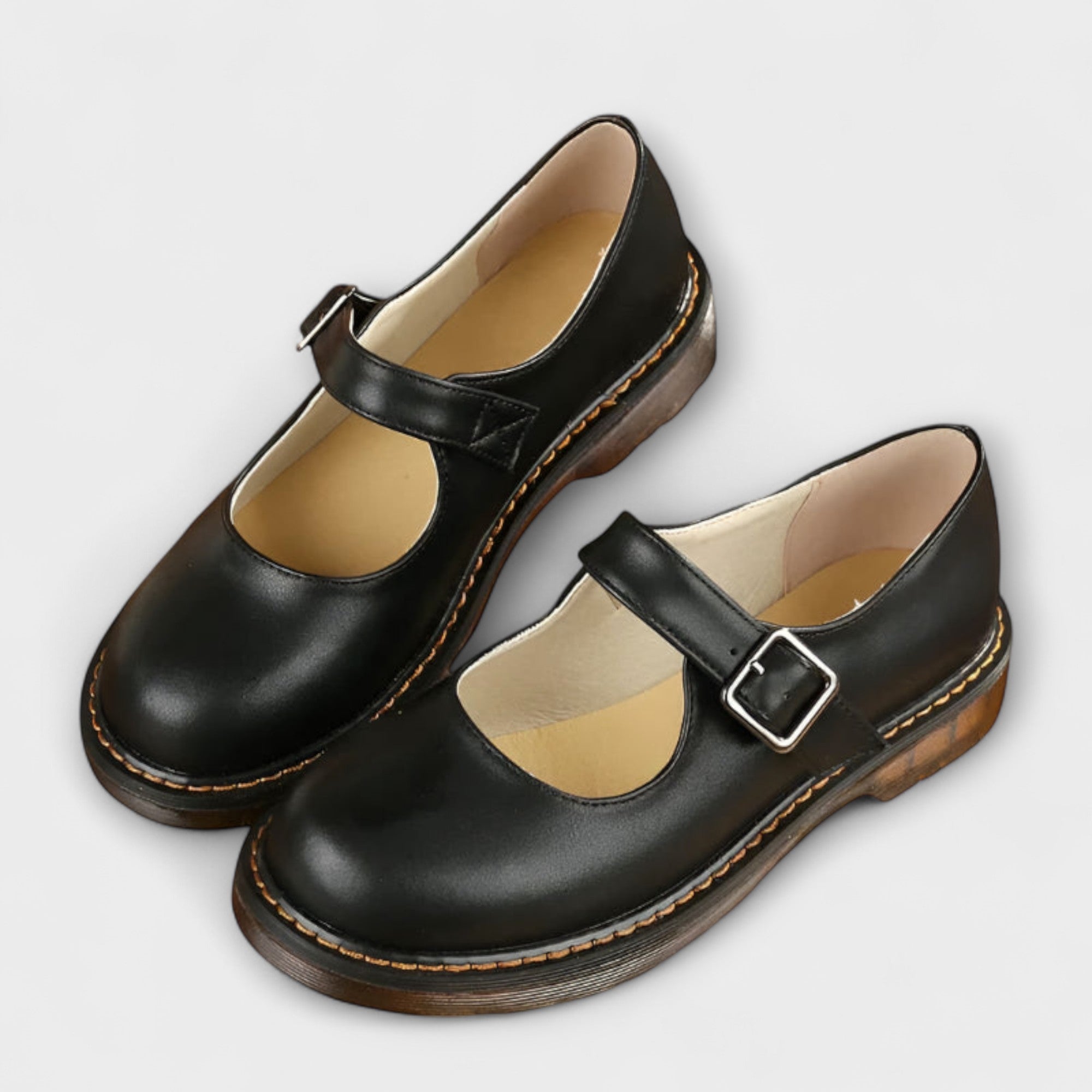 Kvinnors Vintage Mary Jane Skor – Klassiska Läder Skor med Rem & Komfort Sula