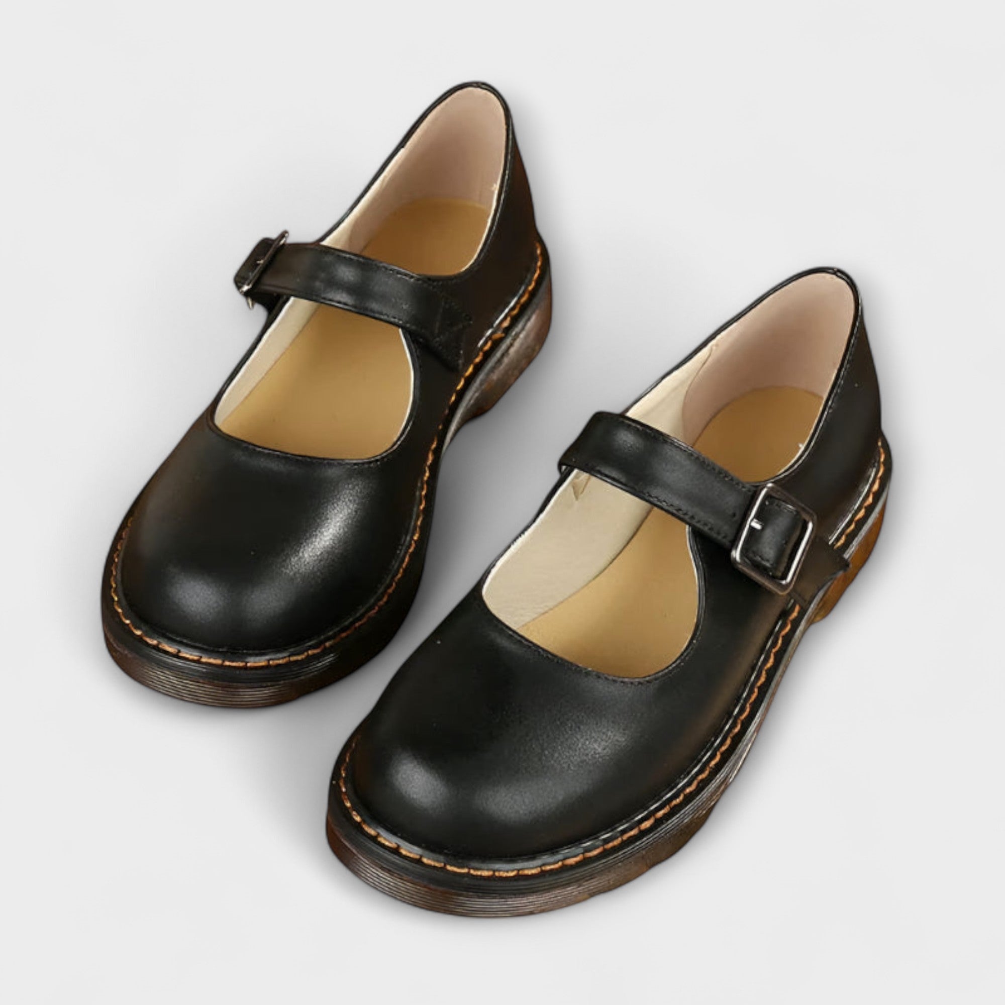 Kvinnors Vintage Mary Jane Skor – Klassiska Läder Skor med Rem & Komfort Sula