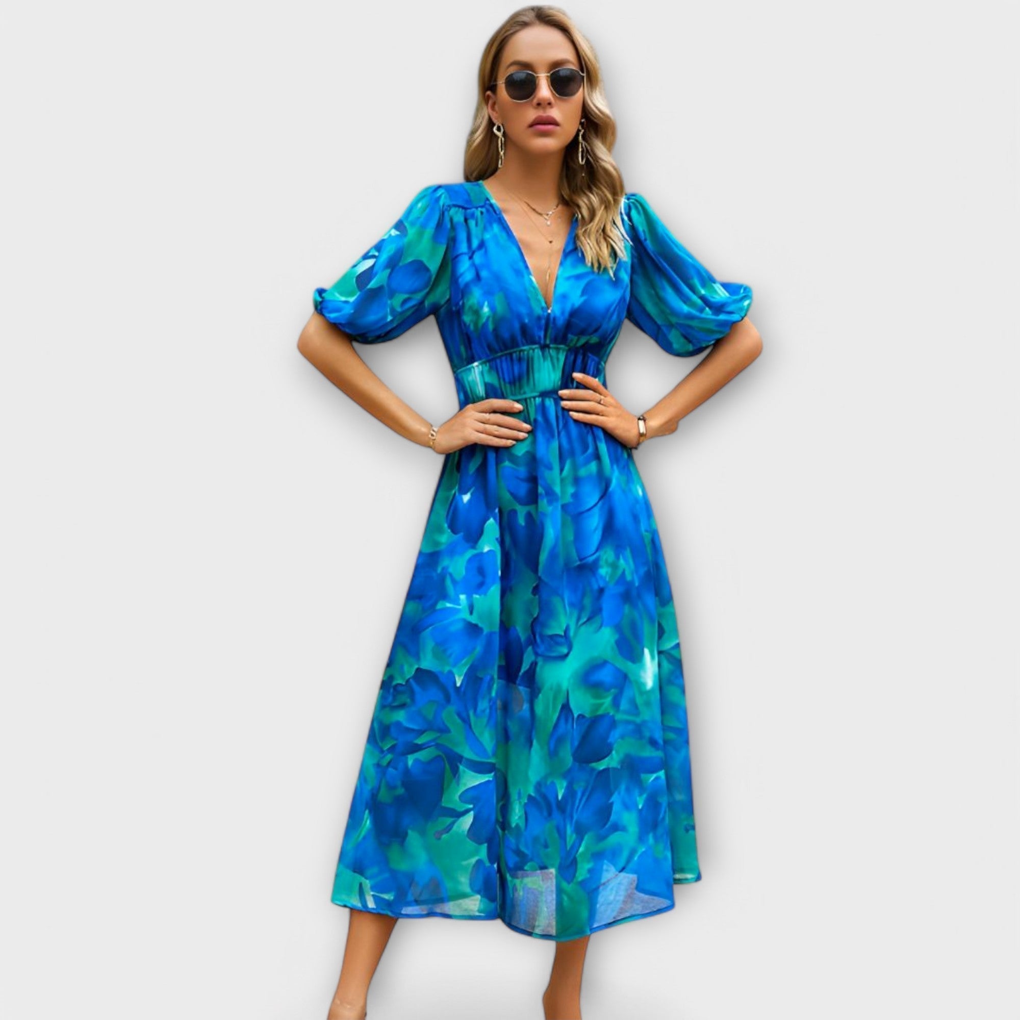 Abstract Maxi Klänning med Puffärmar
