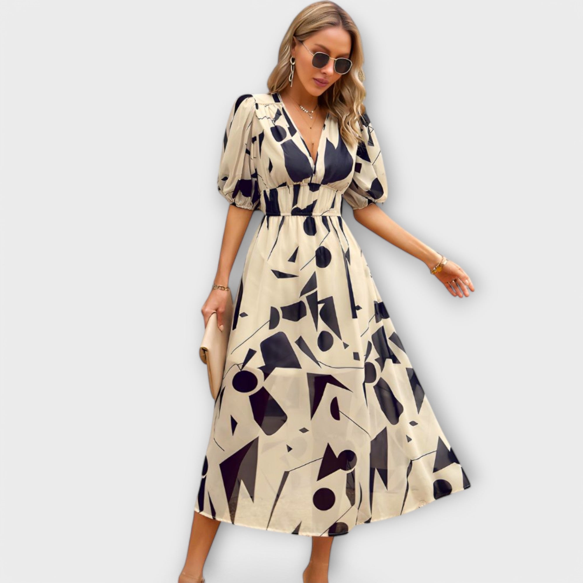 Abstract Maxi Klänning med Puffärmar