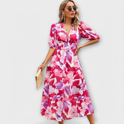 Abstract Maxi Klänning med Puffärmar
