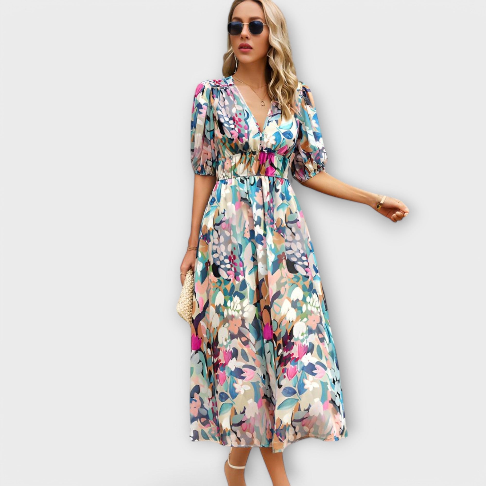 Abstract Maxi Klänning med Puffärmar