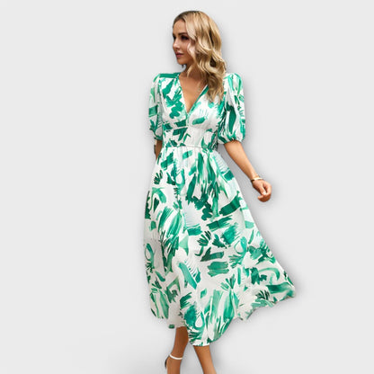 Abstract Maxi Klänning med Puffärmar