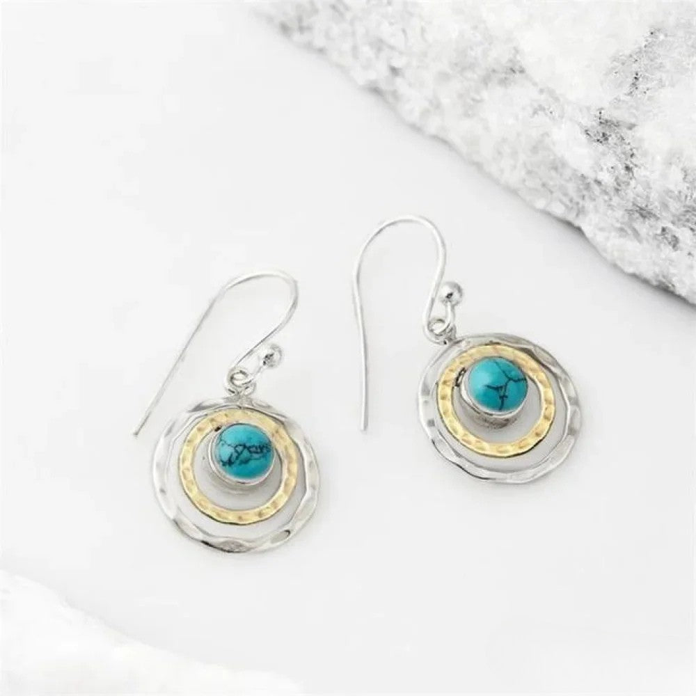 Boho Saturnörhängen med Turkos Sten i Silver & Guld