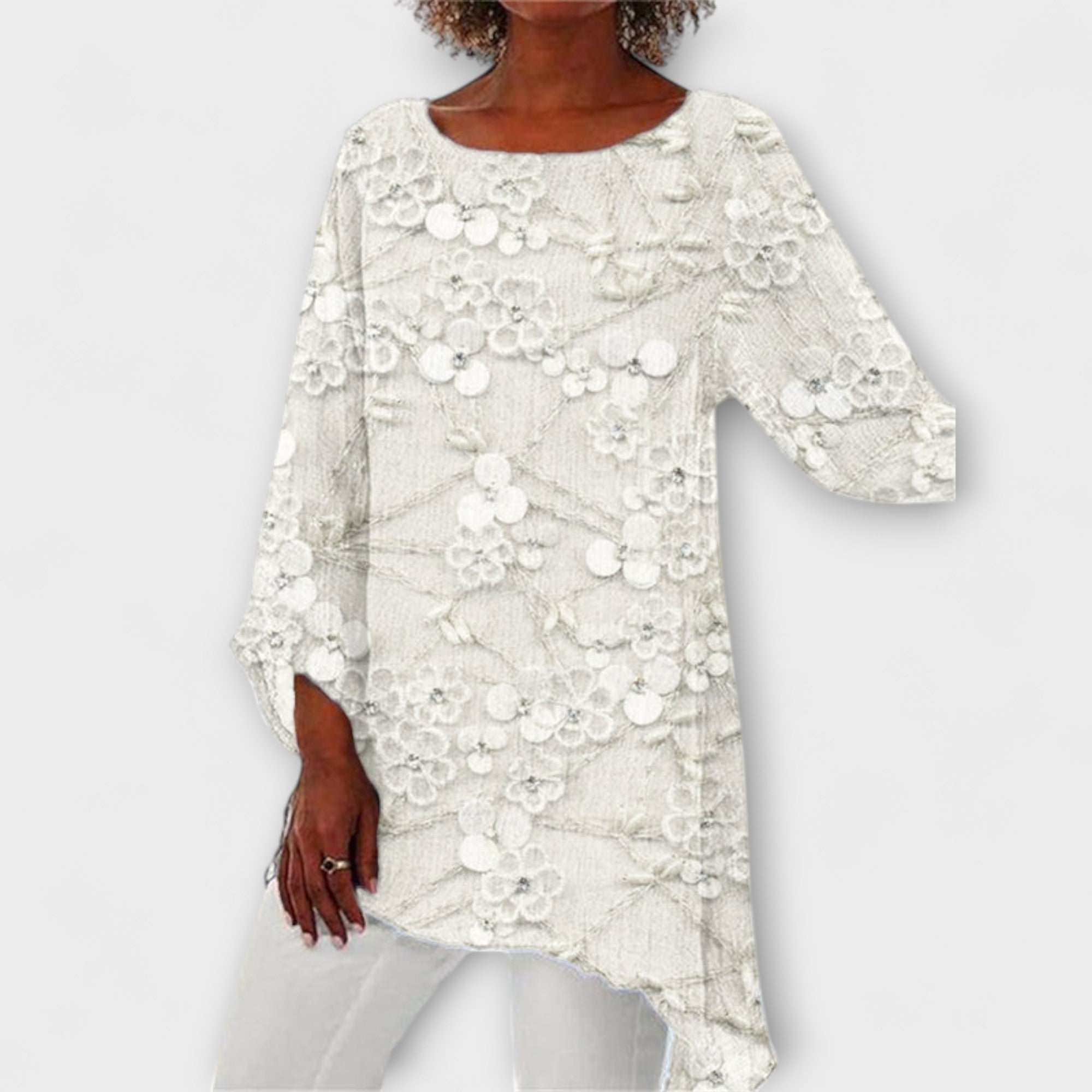 Harper - Blus med Blommig Kristalltryck