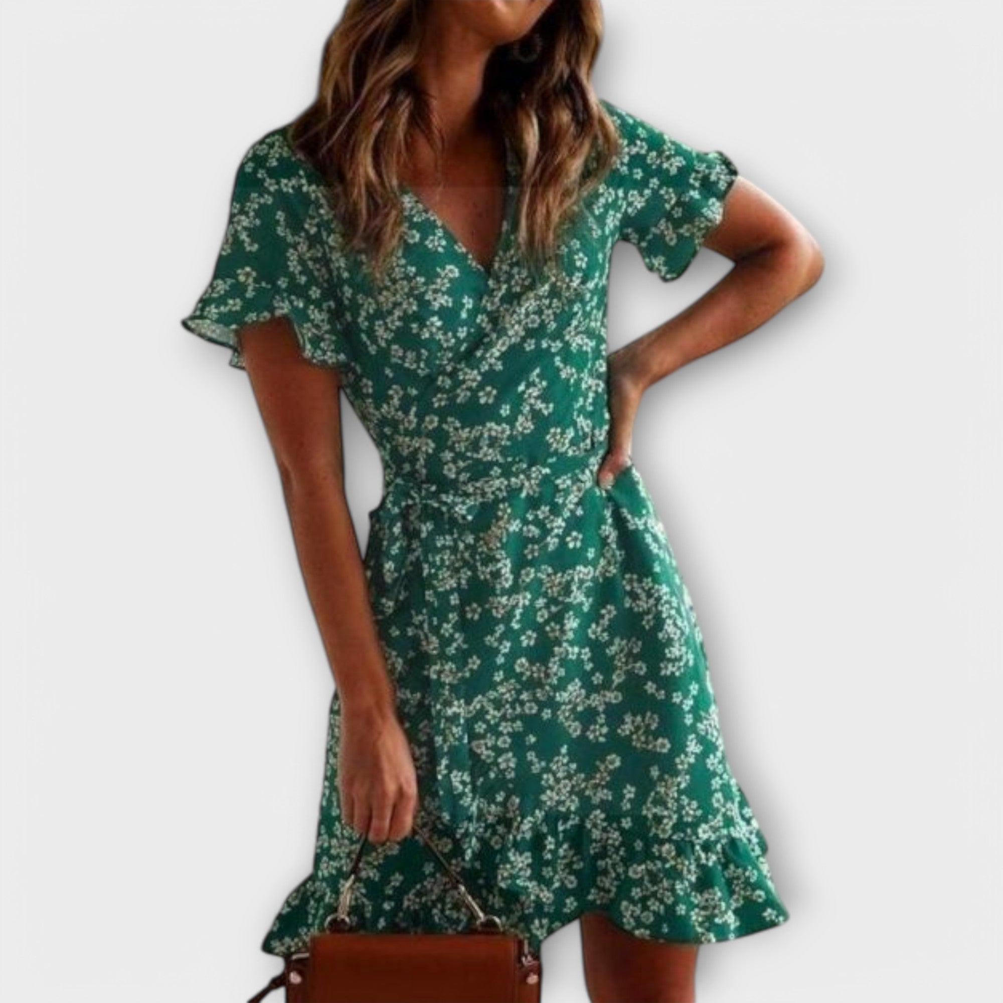 Nilsine - Kort Boho Klänning i Grön