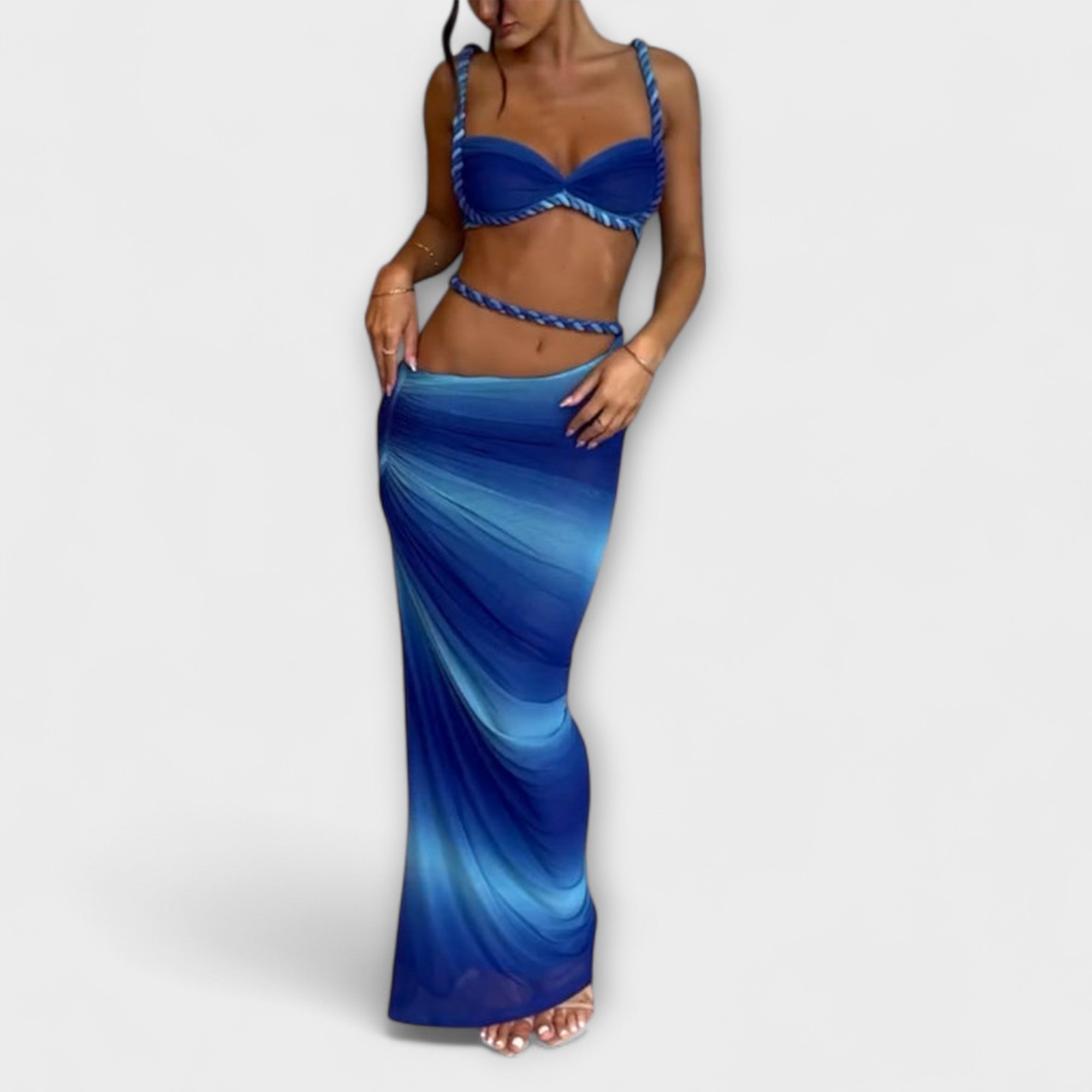 Jane - Stilig Gradient Fläta Crop Top & Overskirt Duo