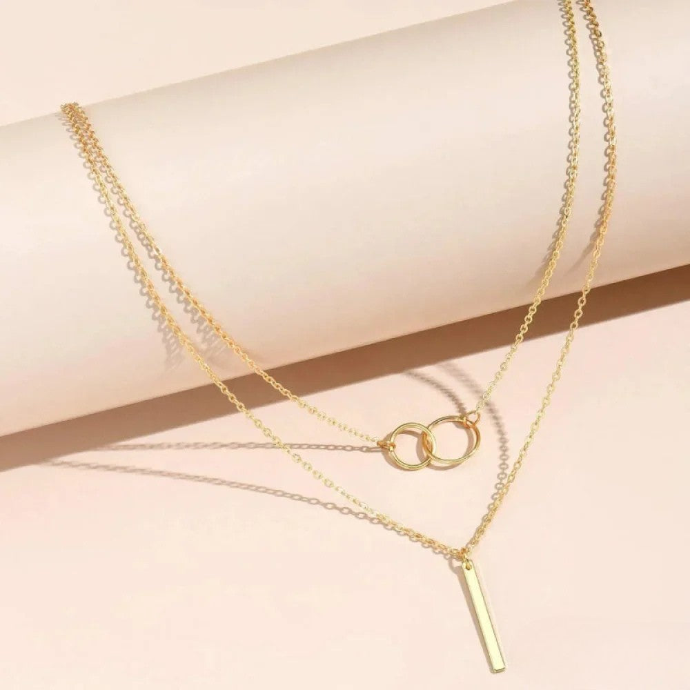 Retro Guld Dubbel Cirkel Hänge Halsband