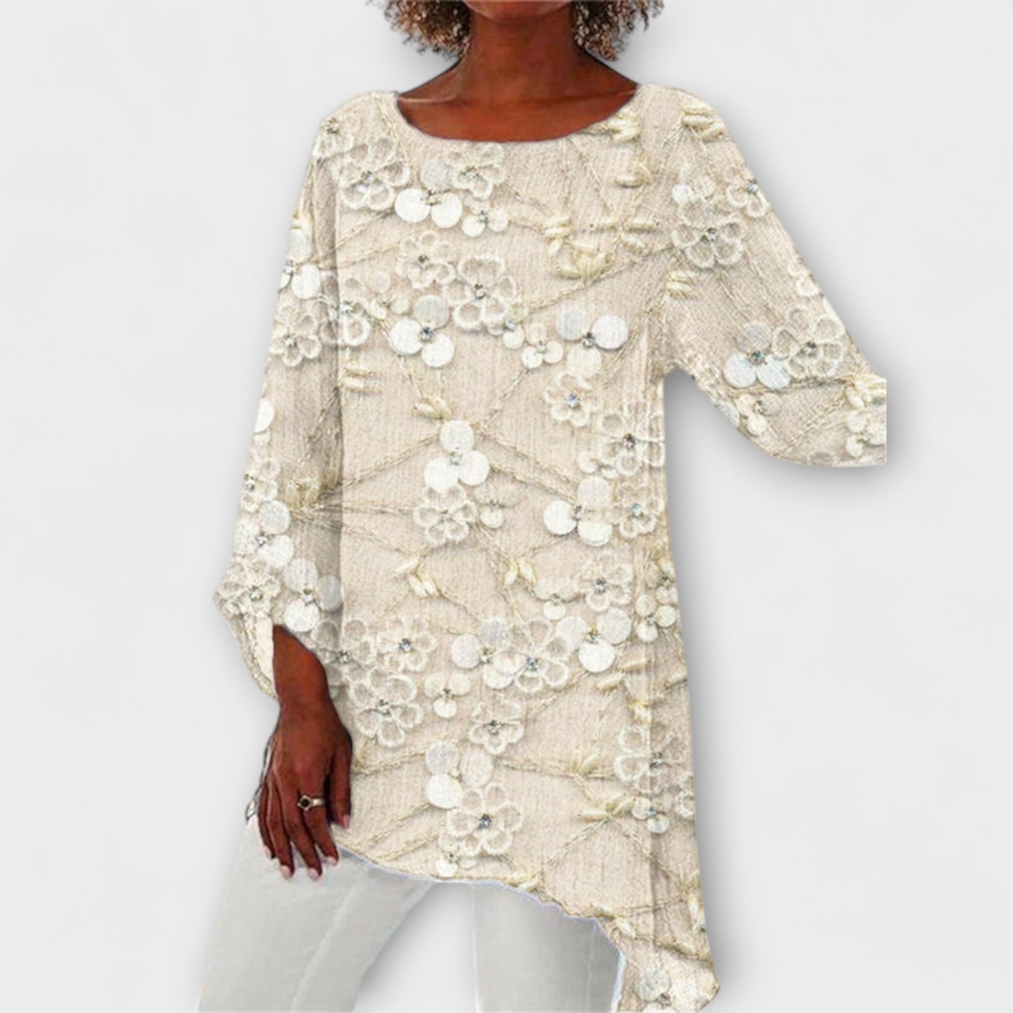 Harper - Blus med Blommig Kristalltryck
