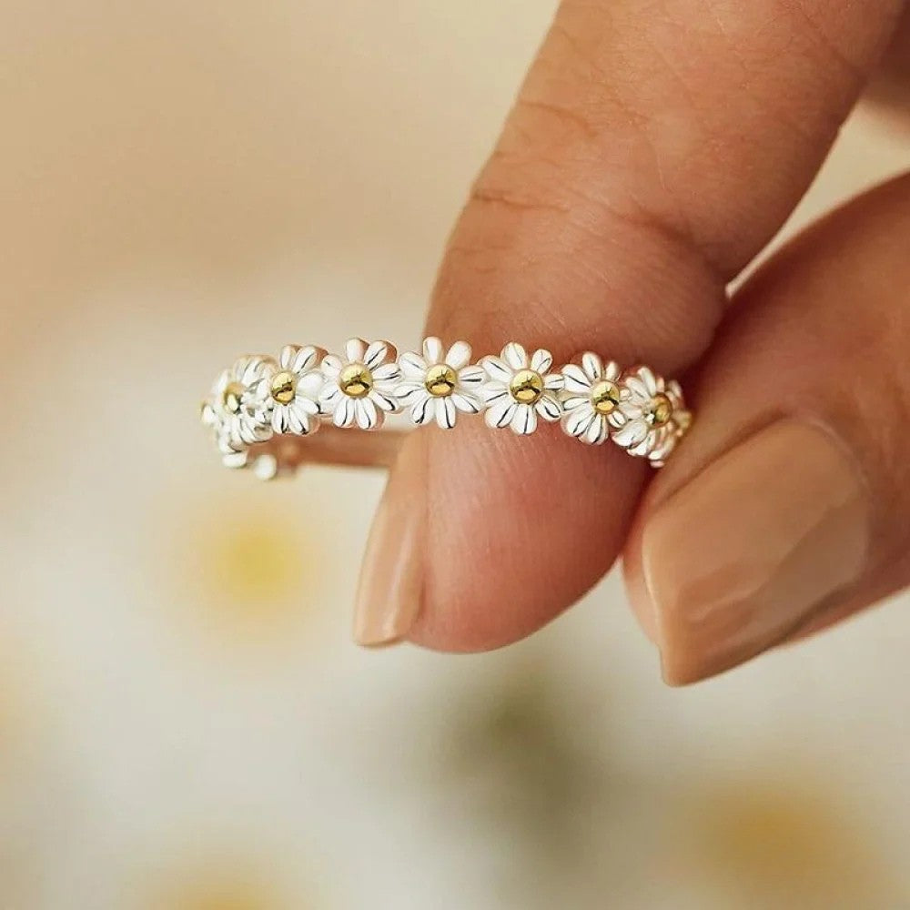 Justerbar Silvering med Handmålad Emalj Daisy