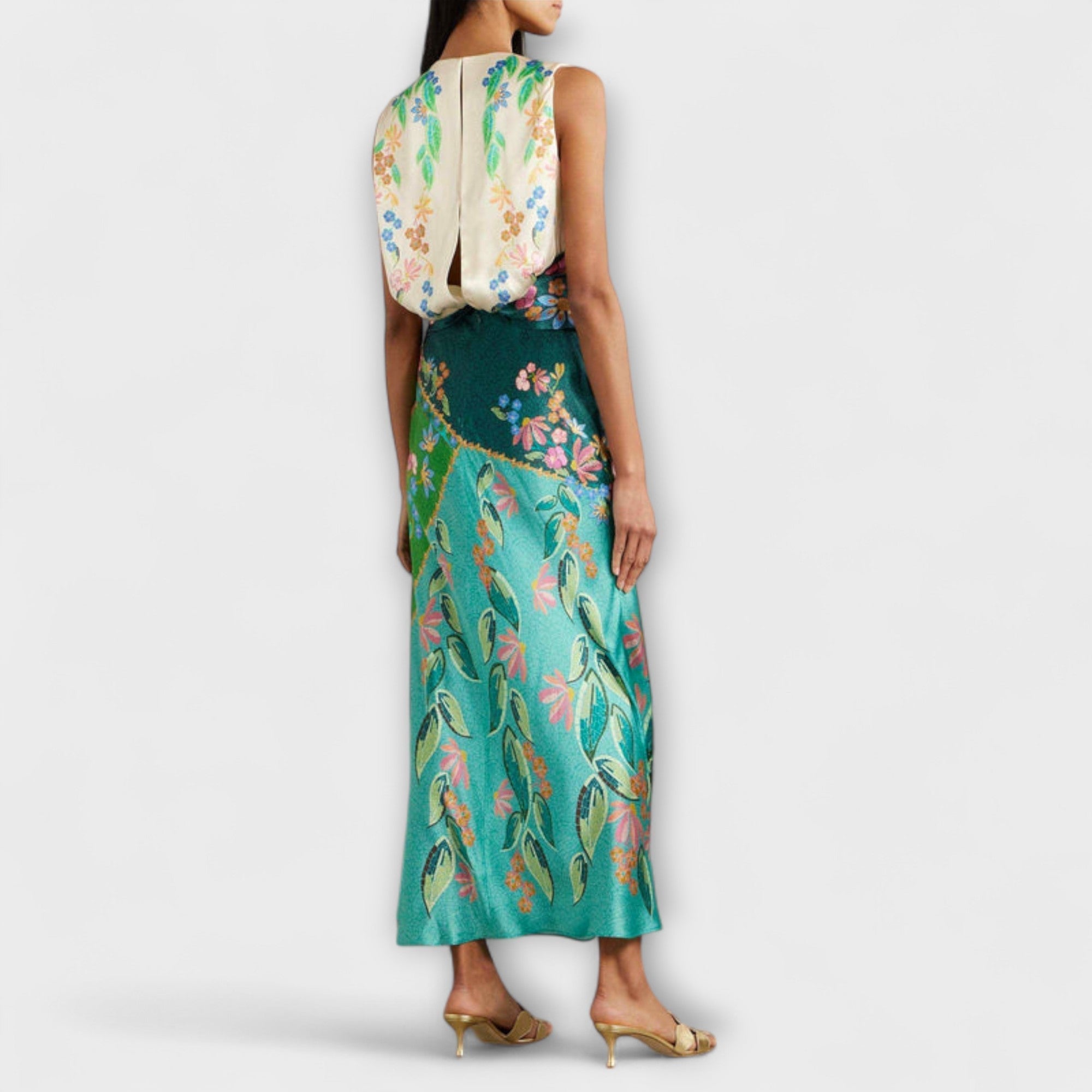 Aisling - Elegant Tvistad Draperad Blommig Maxiklänning