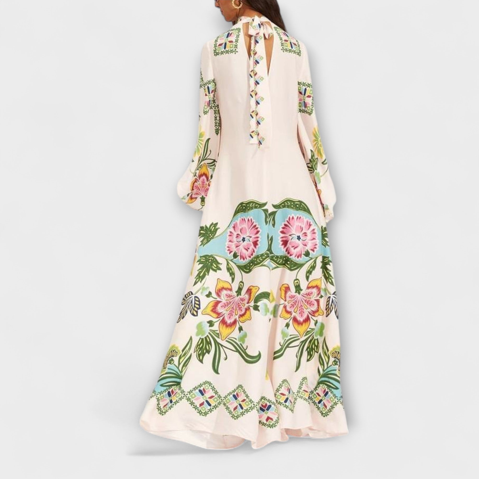 Lisa - Elegant Maxi Klänning med Blommönster och Flödande Design
